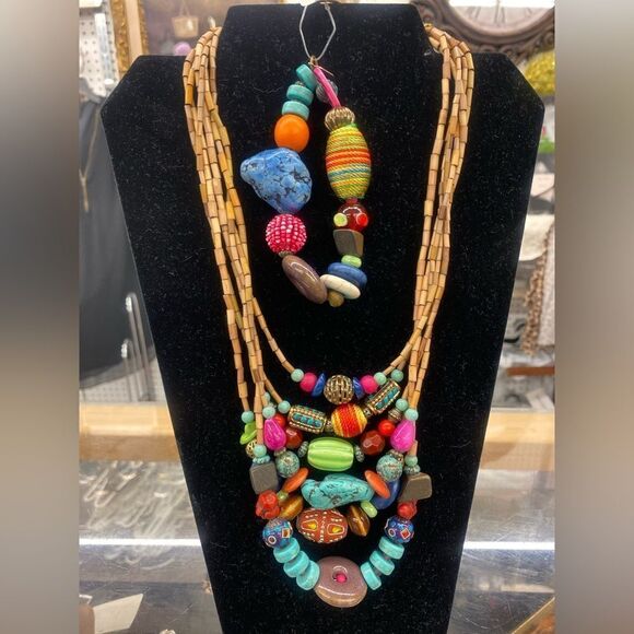 Treska  BoHo Multi Color Bead w/Turq Necklace Set - Picture 1 of 3